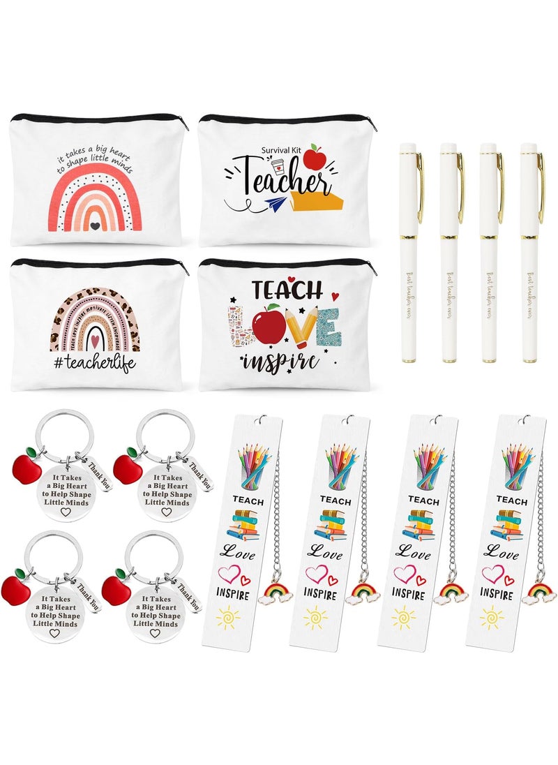 UAREHIBY 16 PCS Teacher Gifts in Bulk,Thank You Teacher Gifts With Makeup Bags,Teacher Appreciation Week Keychain,Bookmark Gifts for Teachers,Best Teacher Ever Pen Gifts,Christmas Gifts