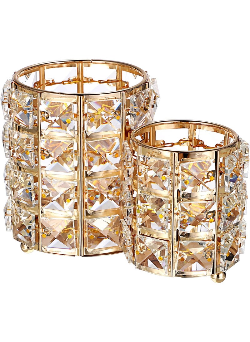 Hipiwe Makeup Brush Holder Gold Bling Crystal Makeup Brush Organizer Round Remote Control Holder Cosmetic Brush Tools Comb Pen Pencil Storage Pot Cup for Vanity, Office, Home Decor, 2-Slot