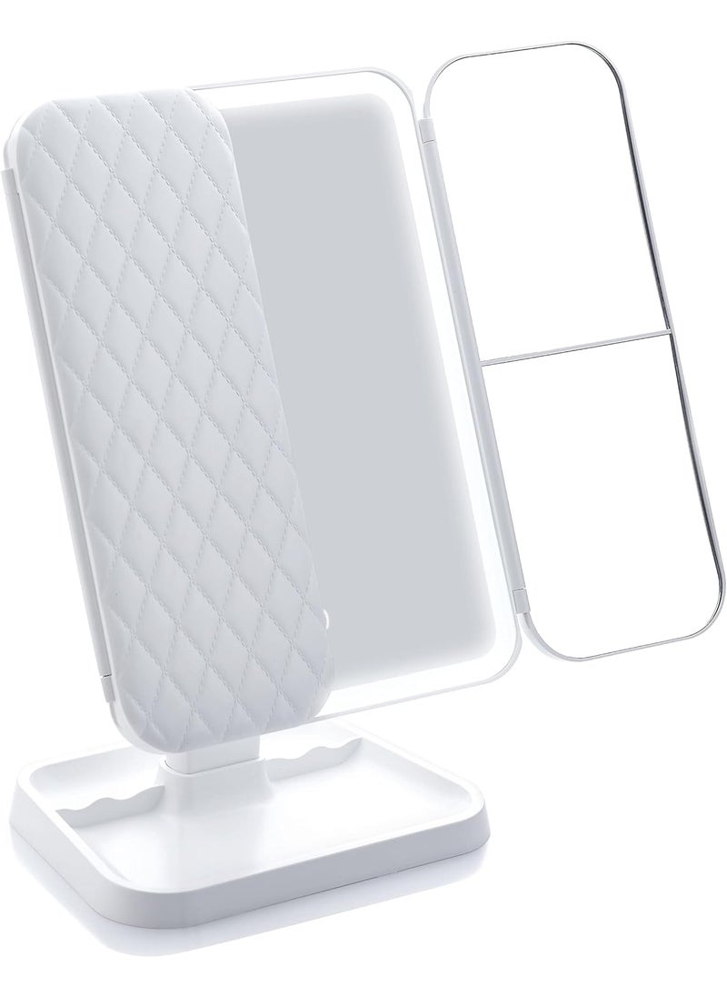 Miss Sweet Lighted Tri-fold Makeup Mirror Vanity Mirror with 1X/2X/3X Magnification (Pure White)
