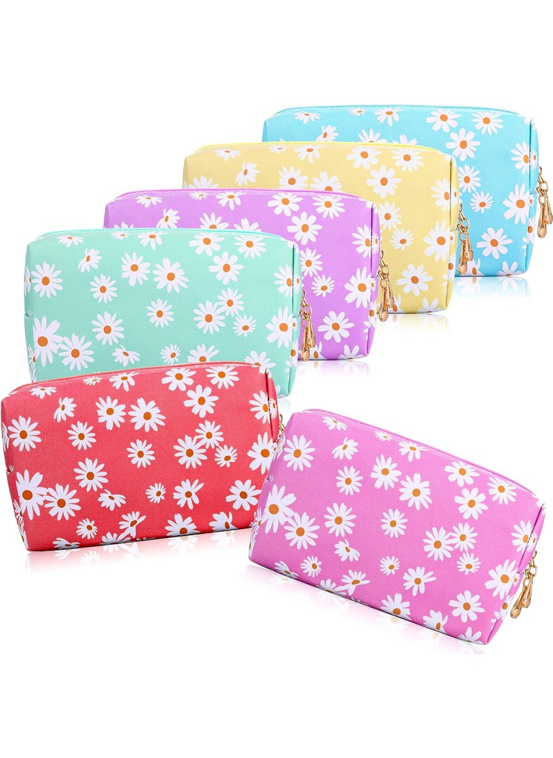 Amylove 6 Pcs PU Leather Cosmetic Bag Leather Makeup Bag for Purse Daisy Portable Makeup Pouch Small Cute Skin Care Preppy Bag Waterproof Travel Cosmetic Organizer for Women, 6 Colors
