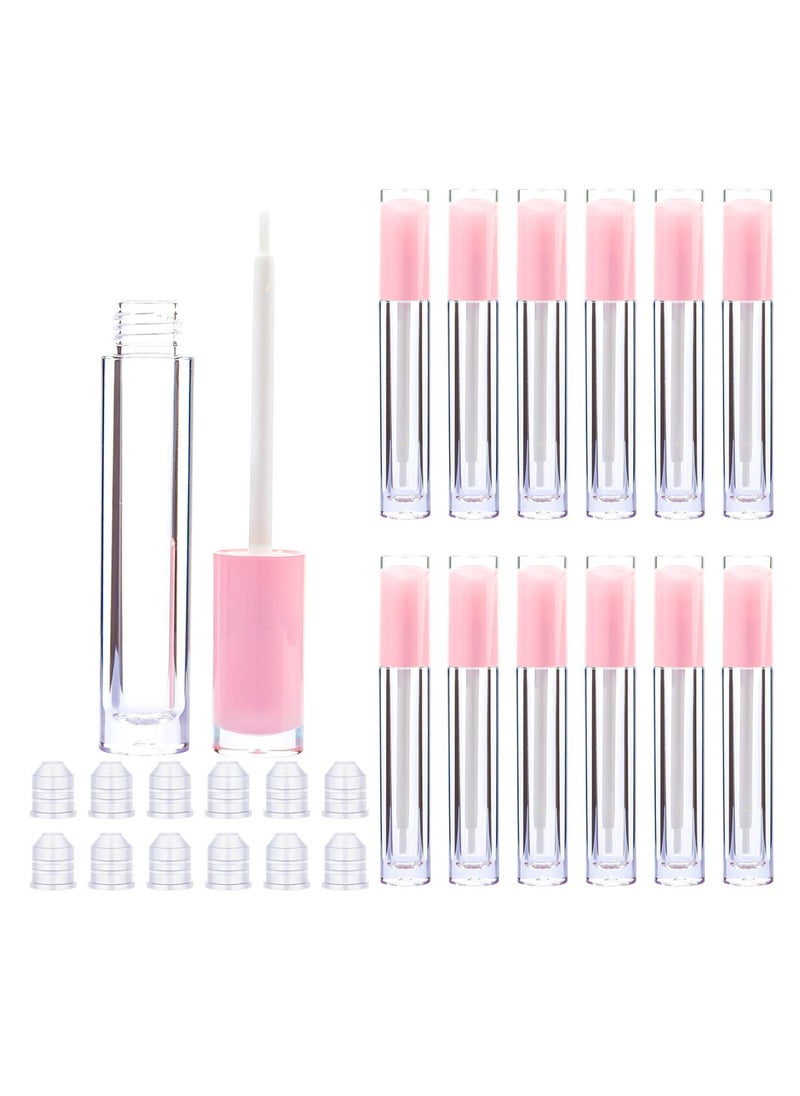 Lip Gloss Brush Wand Tubes Empty, 12 Pack 5ml Containers with Wand, 12 Light Pink Tubes with Rubber Stoppers for DIY Balm (Light Pink)