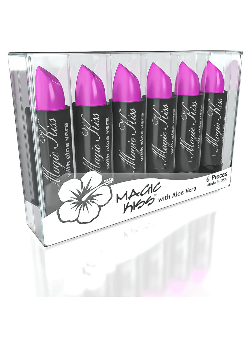 Pack of 6 Magic Kiss Color Changing Matte Lipstick set, Long Lasting Nutritious Lips Moisturizer Magic Temperature Color Change Lip Balm with Aloe Vera PH Lipstick Beauty Cosmetics Makeup MADE IN USA