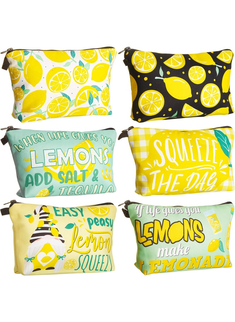 Reginary 6 Pcs Makeup Bags Purse Travel Cosmetic Pouch Waterproof Multifunction Makeup Pouch with Zipper Toiletry Bag Pencil Case Organizer Makeup Accessories for Women Girls Teenagers (Lemon Style)