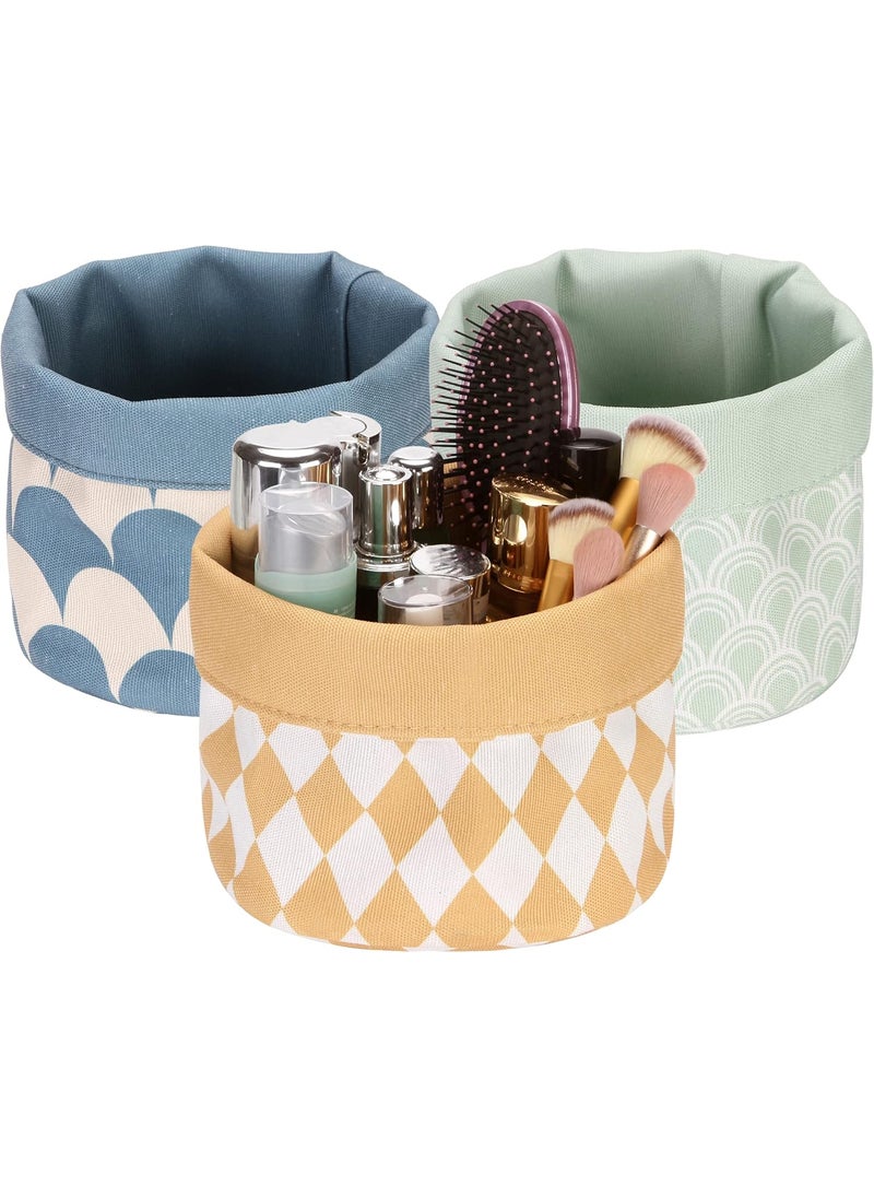 Sea Team 3-Pack Canvas Fabric Cosmetic Makeup Organizer, Small Toiletry Storage Basket, Caddy, Case for Vanity, Countertop, Entryway, Bathroom, Kid’s Room, 7.5 x 8 Inches, Colorful