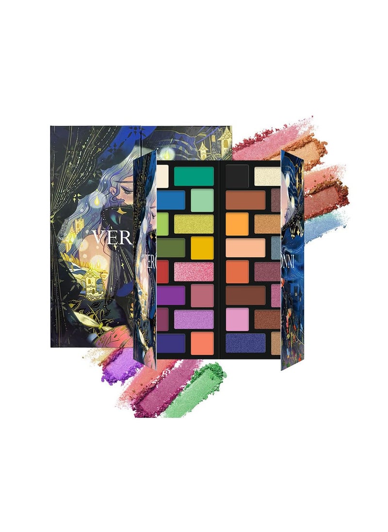 VERONNI 32 Colours Eyeshadow Palette, Colourful and Highly Pigmented Eyeshadows, Waterproof Fine Texture Open Lid Eyeshadow Palette, For Women Beauty Gifts (01)