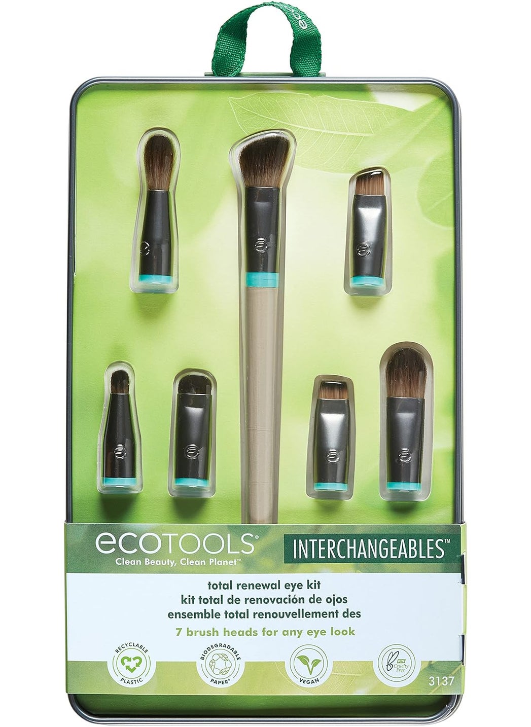 EcoTools Interchangeables Total Renewal Eye Makeup Brush Kit, Customizable Makeup Brushes for Eyeshadow, Travel-Friendly Kit, Eco-Friendly Synthetic Bristles, Cruelty Free & Vegan, 9 Piece Set