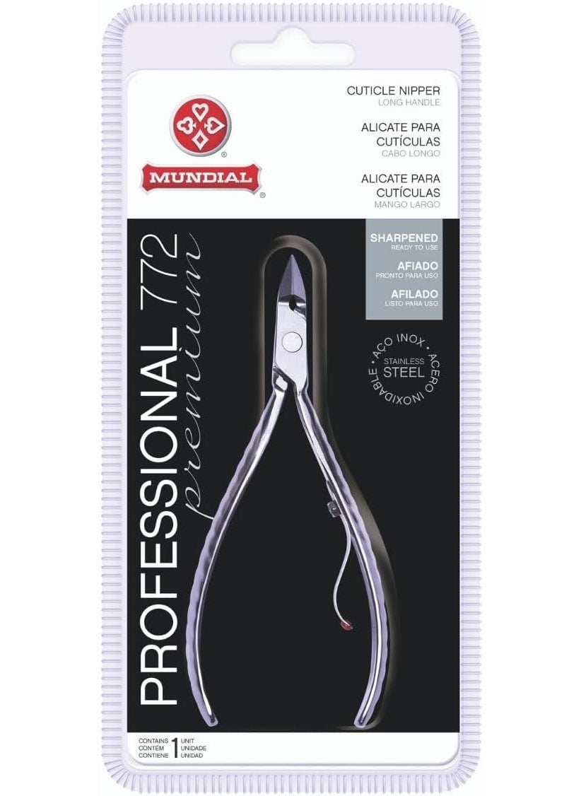 Professional Cuticle Nipper Mundial 772 PR - Brazilian Manicure Quality Long Handle Stainless Steel Trimmer Cutter for Fingernails and Toenails