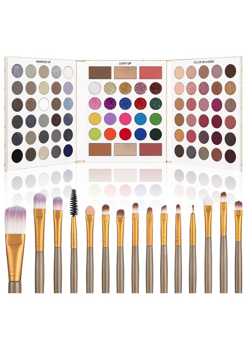 UCANBE Eyeshadow Palette with Brushes Makeup Sets, Pigmented Eye Makeup Pallet Holiday Gift Set, Goth Smokey Rosy Neutral Glitter Rainbow Eye Shadows & Contour Highlight Blush All-in-One Make Up Kit