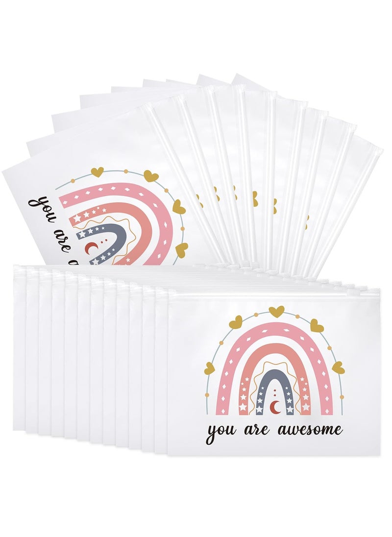 Reginary 100 Pcs Inspirational Gifts for Girls Women Travel Cheer Makeup Bag Bulk Loved Quotes Cosmetic Bags with Zipper Thank You Encouragement Birthday Gift Bag for Nurse Teacher Friend (Charming)