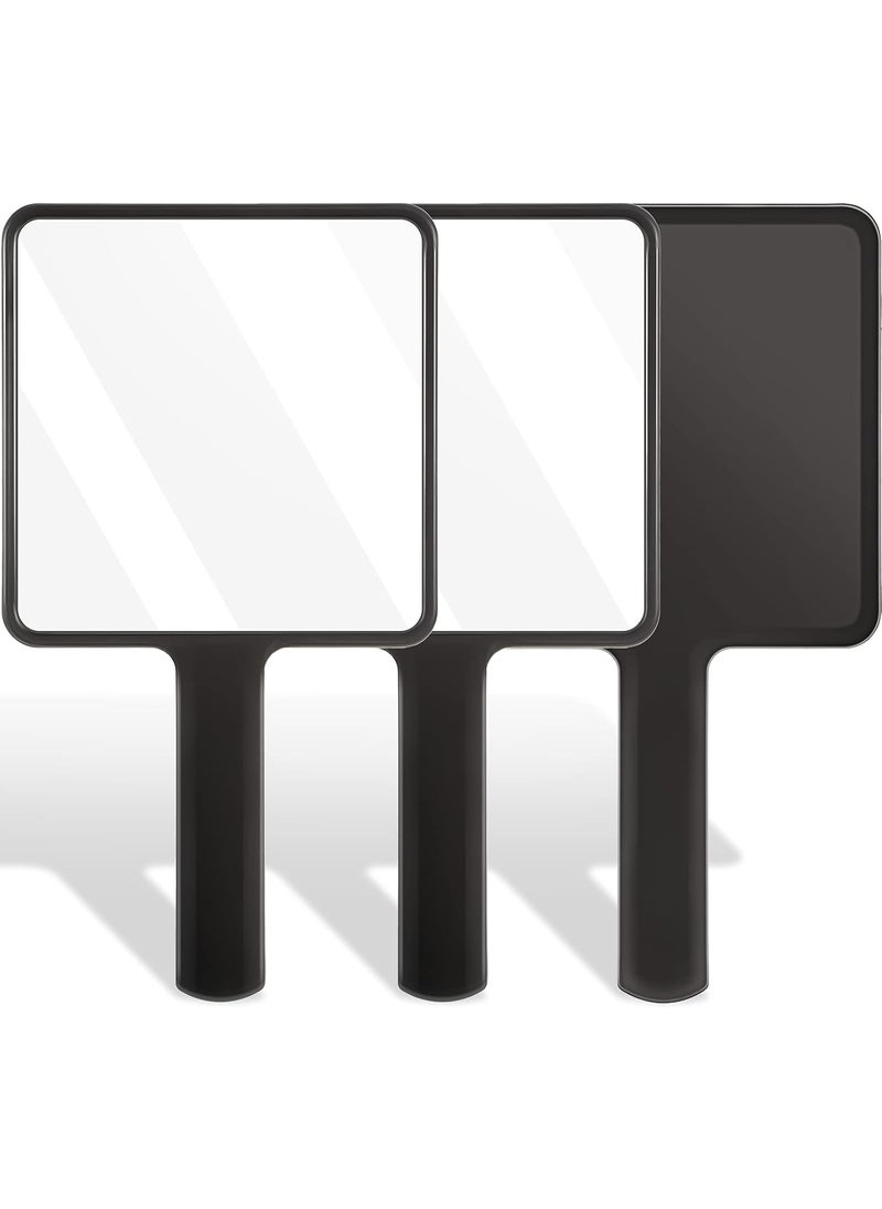Jetec 3 Pieces Handheld Square Mirror Small Mirrors with Handle Black Hand Mirror Makeup Handheld Mirror Hairdressing Mirror for Face Makeup Portable Travel Vacation Home and Salon