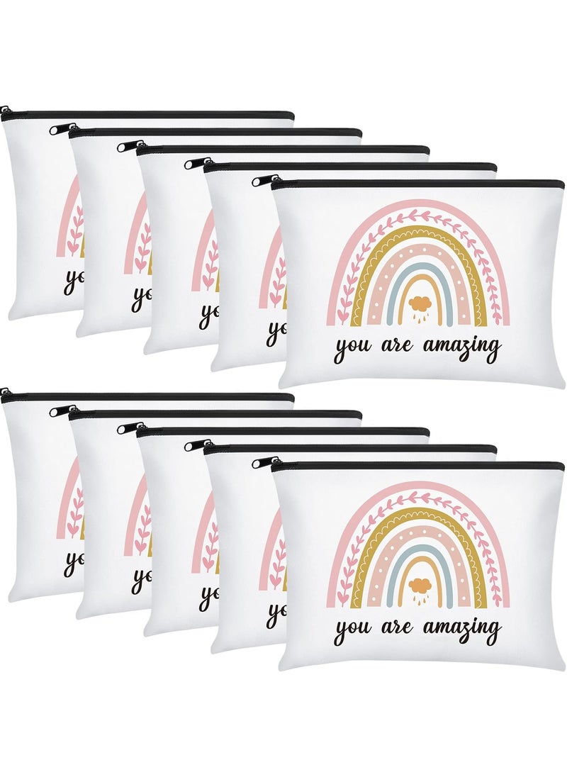 Chunful 10 Pieces Inspirational Canvas Makeup Bags for Women Graduation Gift Rainbow Canvas Cosmetic Bags Bulk with Zipper Friendship Gift Travel Toiletry Pouch(Cloud Style)