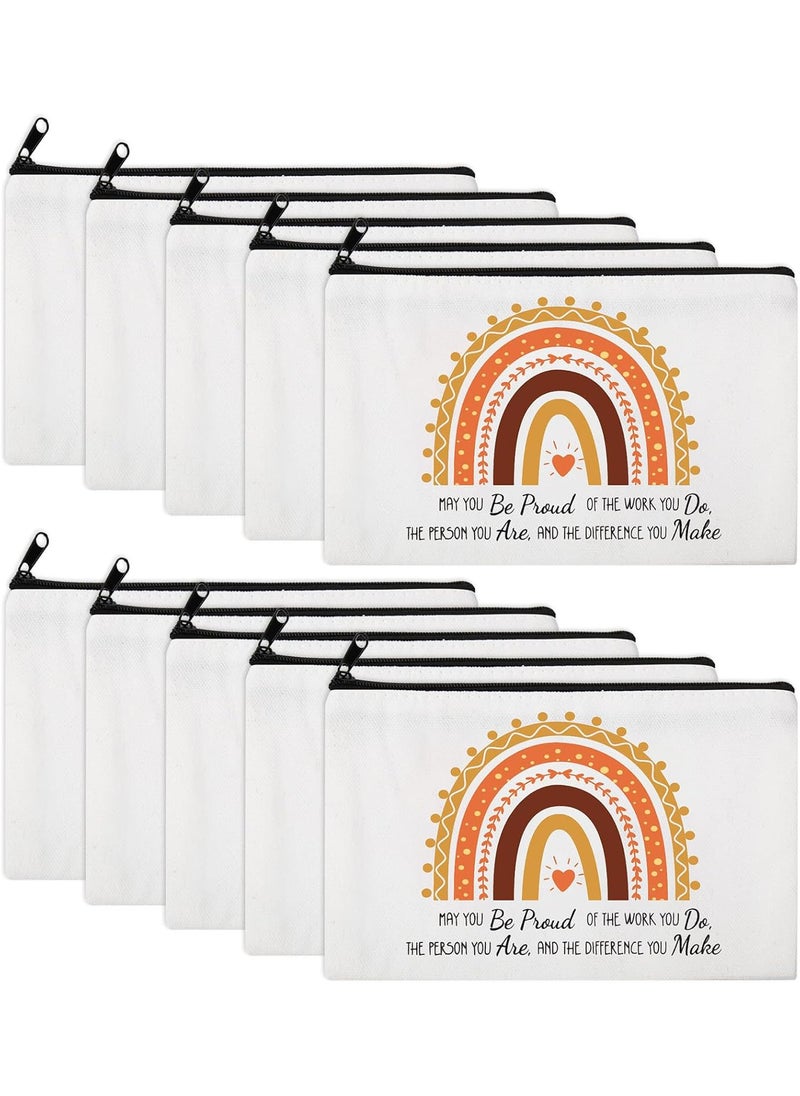 Chunful 10 Pieces Inspirational Canvas Makeup Bags for Women Graduation Gift Rainbow Canvas Cosmetic Bags Bulk with Zipper Friendship Gift Travel Toiletry Pouch(Proud)