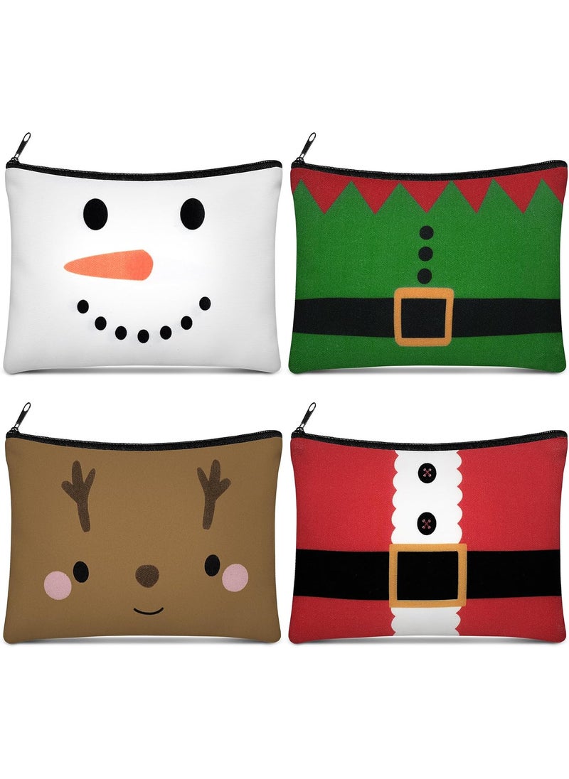 Reginary 4 Pieces Christmas Makeup Bags Bulk Christmas Gifts Cosmetic Bags with Zipper Xmas Portable Canvas Pouch Pen Pencil Pouch for Women Holiday Travel Xmas Party Gifts Supply