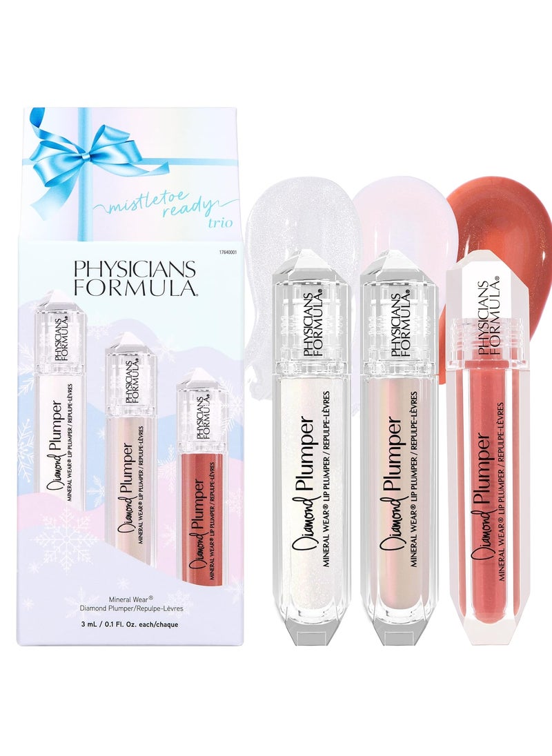 Physicians Formula Mistletoe Ready Trio - Holiday Hydrating Lip Plumper Gift Set with Glossy Finish, Nourishing Infused Ingredients for Fuller Lips, Cruelty Free & Vegan