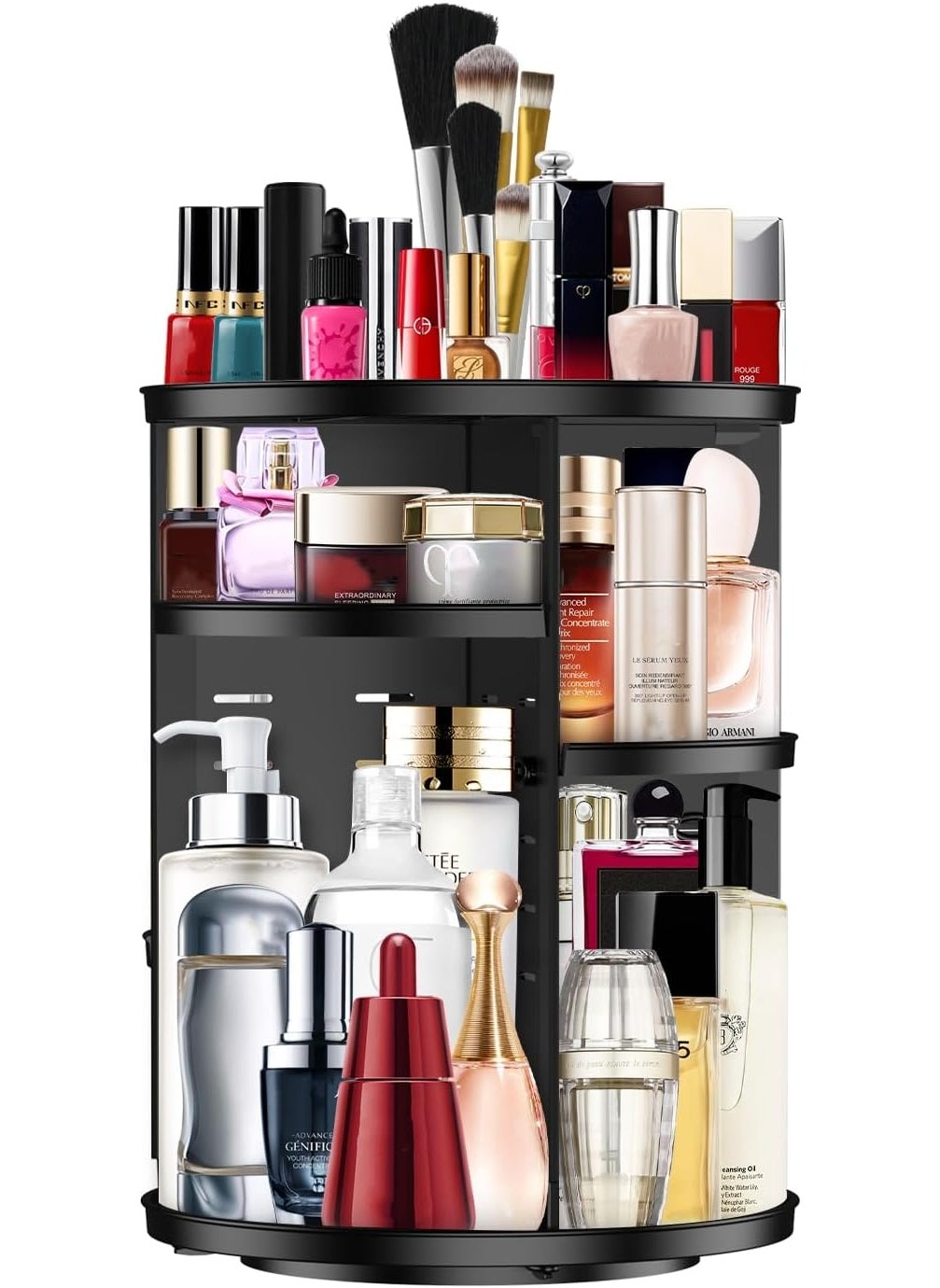 Makeup Organizer 360 Rotating Cosmetic Organizer DIY Adjustable Makeup Carousel Spinning Holder Rack, Large Capacity Cosmetic Storage Box Makeup Brushes Organizer for Vanity Countertop (Black)