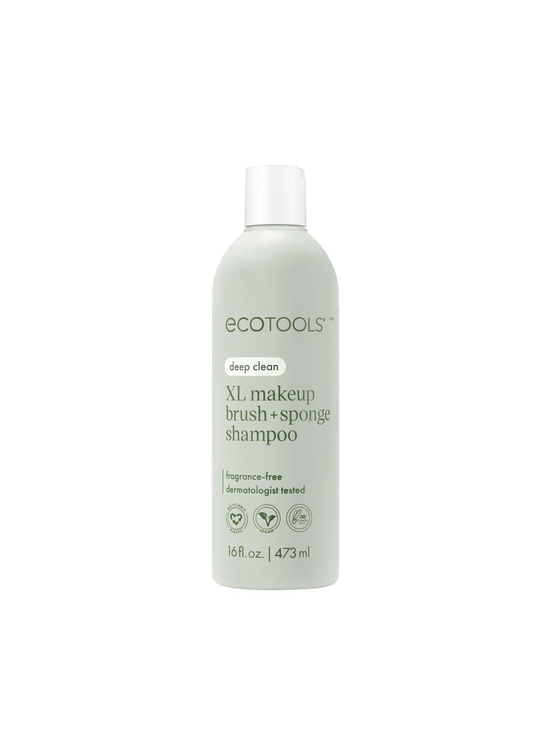 EcoTools XL Makeup Brush + Sponge Shampoo, Removes Makeup, Dirt, & Impurities From Makeup Brushes & Makeup Blending Sponges, Fragrance-Free, Vegan, & Cruelty-Free 16 fl. oz./473 ml, 1 Count, Clear