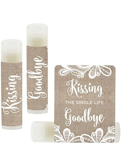 Andaz Press Bridal Shower Bachelorette Party Lip Balm Party Favors, Burlap Lace, Kissing The Single Life Goodbye, Bridesmaid Lip Gloss 12-Pack Bachelorette Party Favors Fall Bridal Shower Decorations