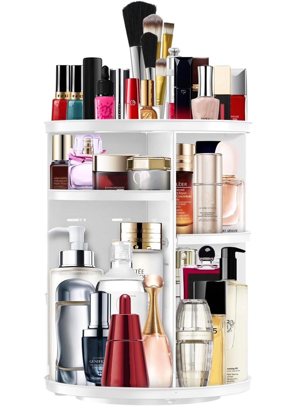 Makeup Organizer 360 Rotating Cosmetic Organizer DIY Adjustable Makeup Carousel Spinning Holder Rack, Large Capacity Cosmetic Storage Box Makeup Brushes Organizer for Vanity Countertop (White)