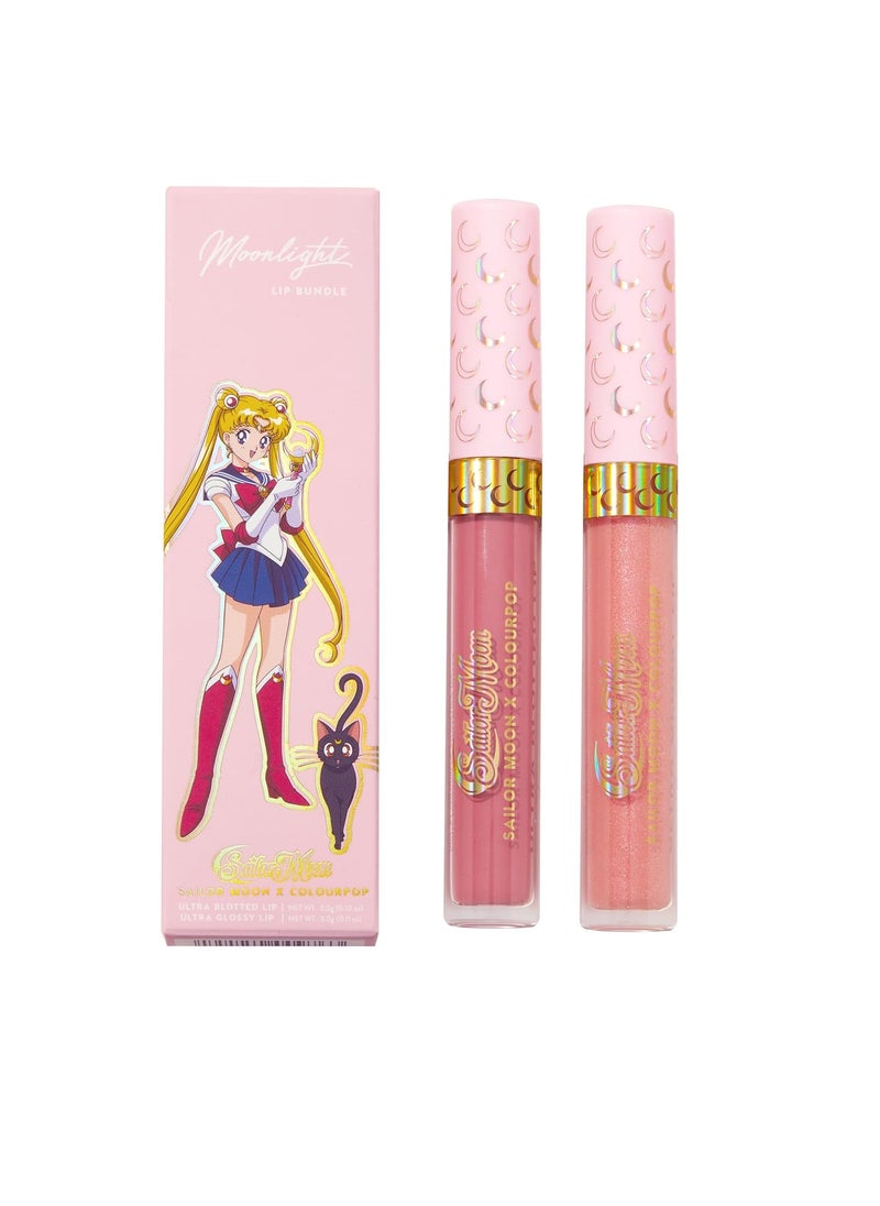 Colourpop x Sailor Moon Ultra Lip Set - High-Shine, Non-Sticky & Hydrating Pink Lip Gloss & Diffused Matte Lipstick Set with a Flexible Paddle Applicator - Moonlight (2 Count)