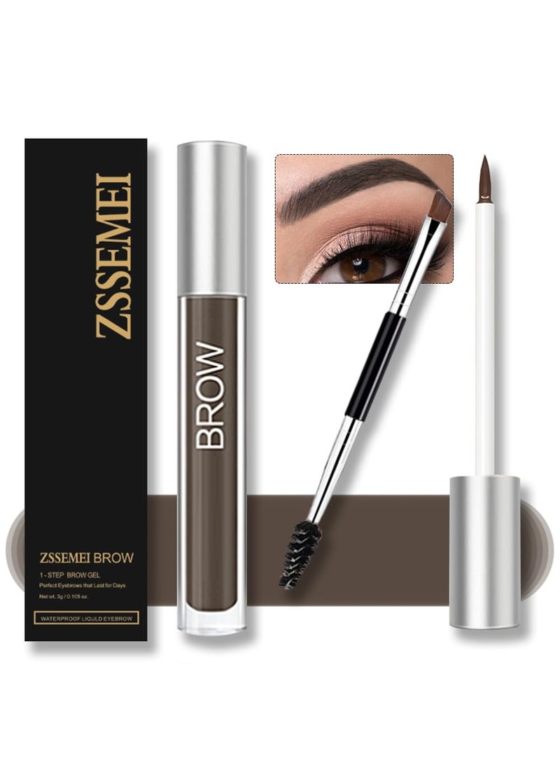 Waterproof Eyebrow Gel for Long Lasting, Highly Tinted Liquid Eye Brow Makeup, Sweatproof, Natural (Black Brown)