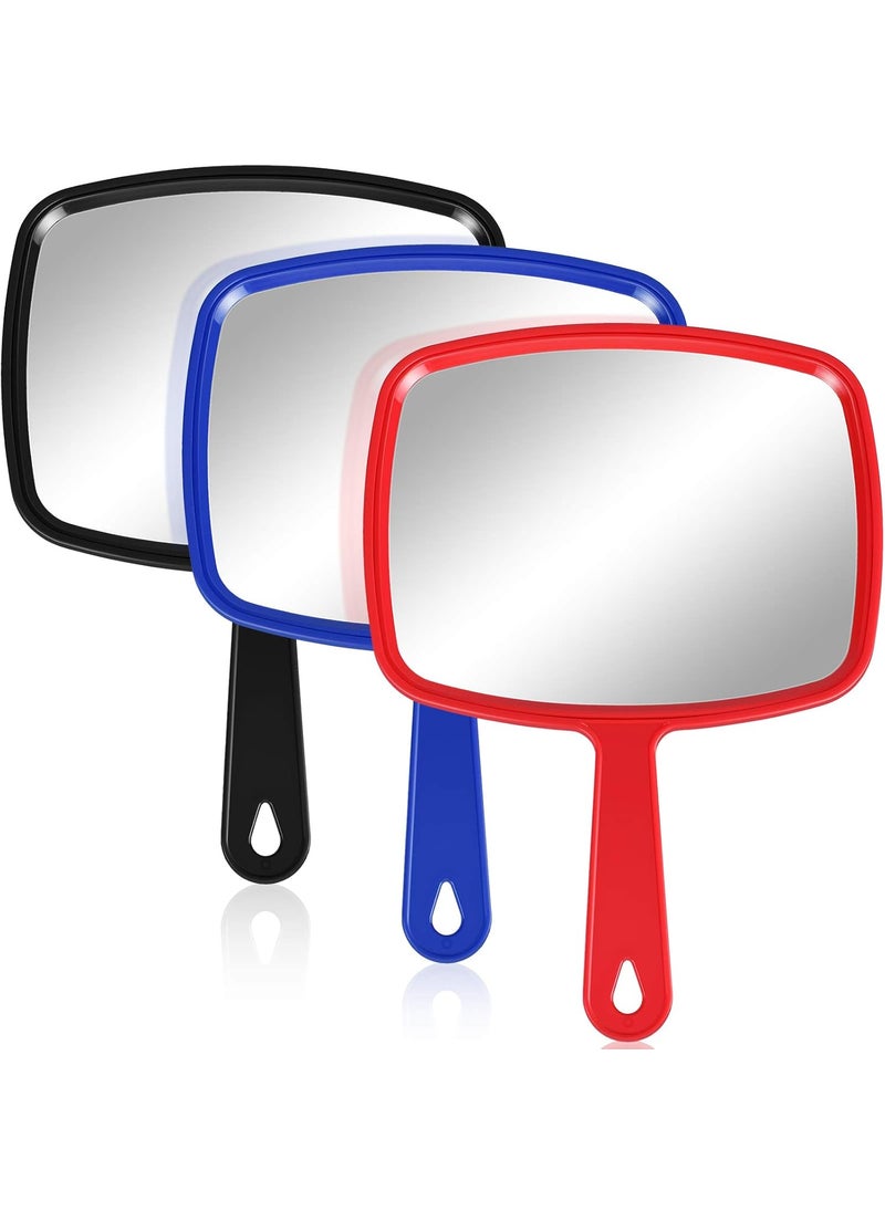 Jetec 3 Pieces Hand Handheld Cosmetic Mirrors with Handle, Portable Vanity Mirrors for Travel, Home, and Salon Use(9.17 x 6.53 Inch,Red, Black, Blue)