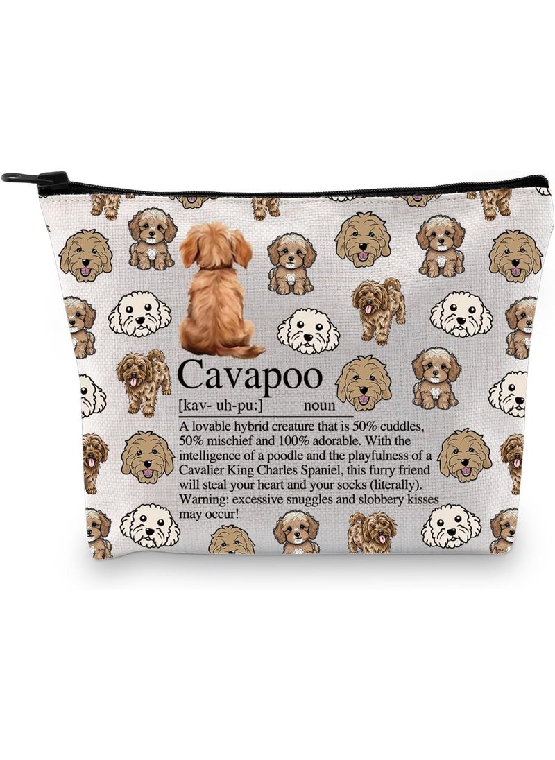 PXTIDY Cavapoo Gifts Cavapoo Dog Lovers Gift Cavapoo Definition Cosmetic Bag Animal Lover Gifts Cavapoo Dog Mom Gift, ONE SIDE, Beige
