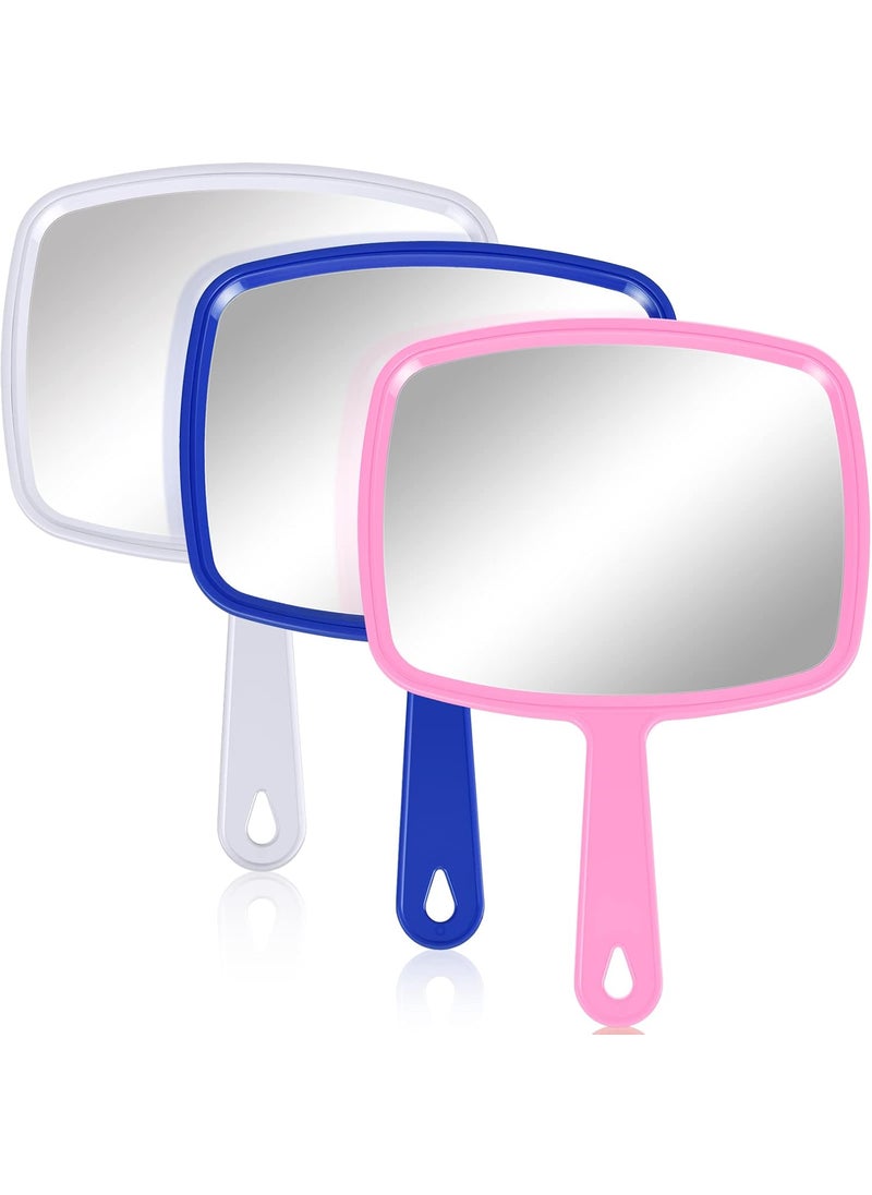 Jetec 3 Pieces Hand Handheld Cosmetic Mirrors with Handle, Portable Vanity Mirrors for Travel, Home, and Salon Use(9.17 x 6.53 Inch,Blue, White, Pink)