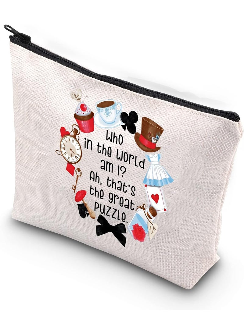 PLITI Alice Movie Makeup Bag Alice Fairy Tale Fans Gift Who In The World Am I? Ah That's The Great Puzzle Wonderland Gift (who am I bag)