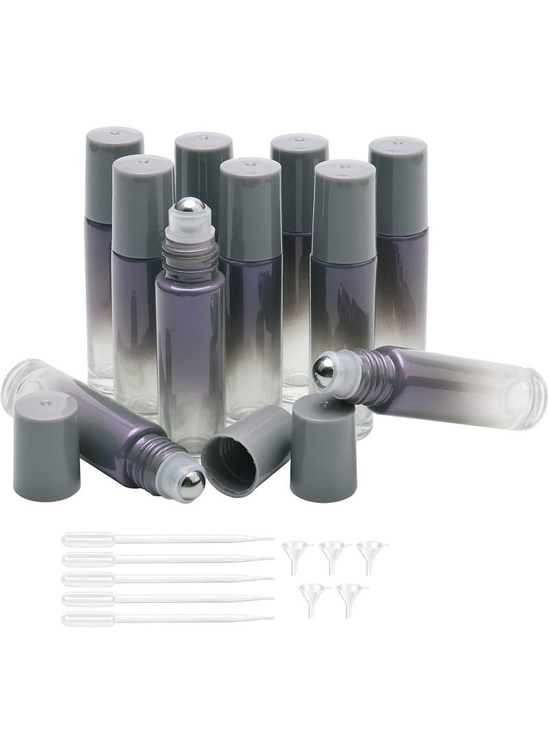 Roller Bottles, Glass Essential Oil Roller Bottles, 10ml/0.34Oz Gray Gradient Color with Opener, 5 Funnels and 5 Droppers, Pack of 10