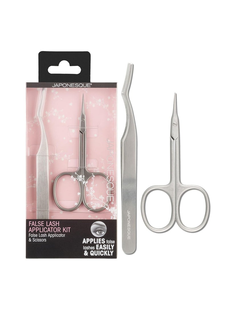 JAPONESQUE False Eyelash Applicator Kit, Stainless Steel Scissors And Tweezer Applicator Duo - Two Piece Kit For Easy, Natural Looking False Eyelashes, Works On Strips and Lash Clusters