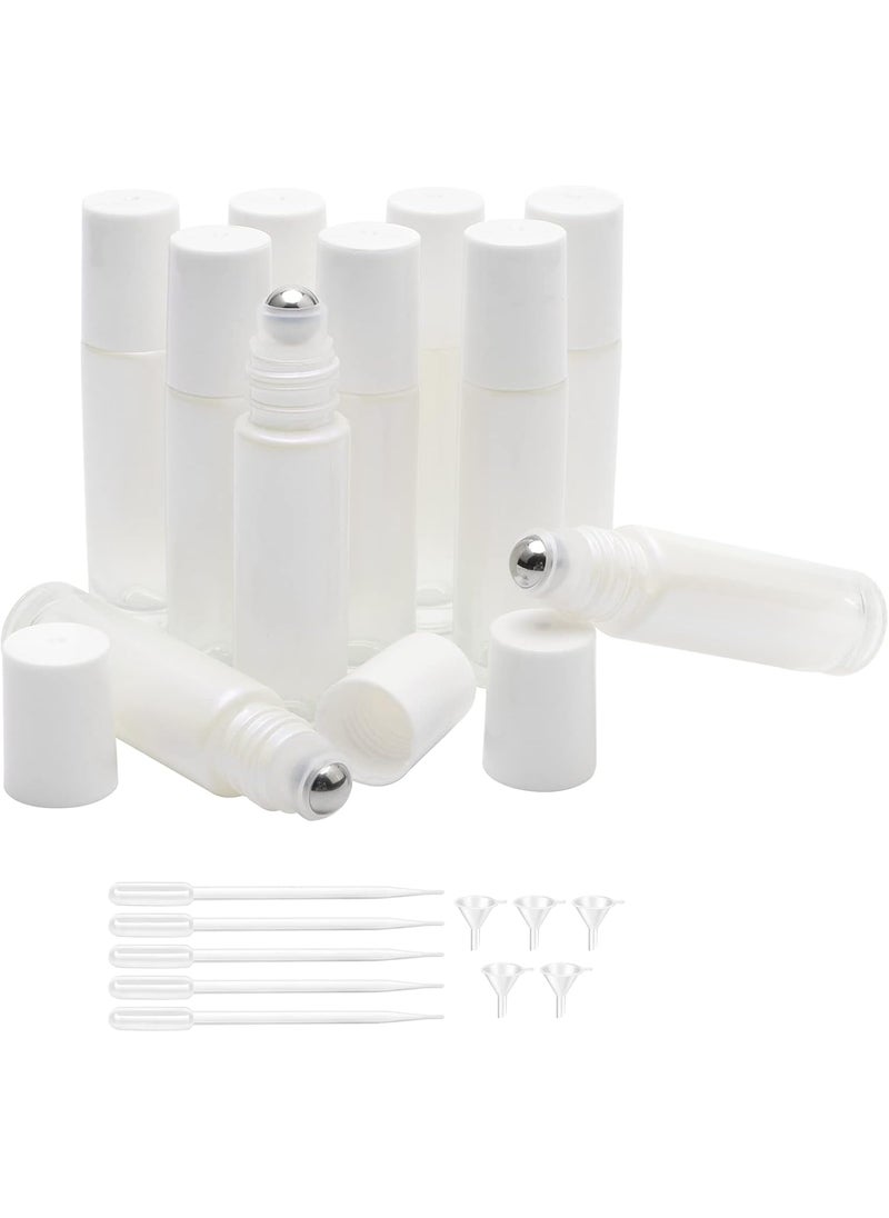 Roller Bottles, Glass Essential Oil Roller Bottles, 10ml/0.34Oz White Color with Opener, 5 Funnels and 5 Droppers, Pack of 10