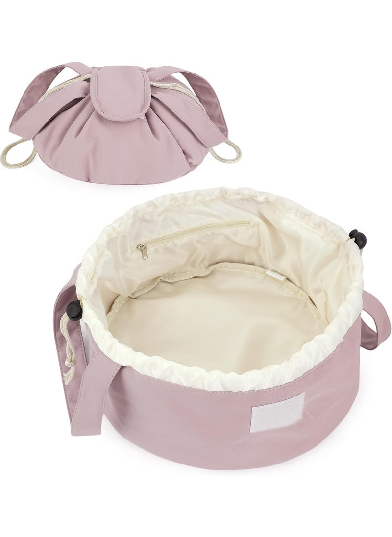 Barrel Drawstring Makeup Bag Pink Large Cosmetic Bag Make up Bags Toiletry Bag Travel Bags for Toiletries Organizer for Women Gift for Teen Girls (Dusty Rose) (Patent)