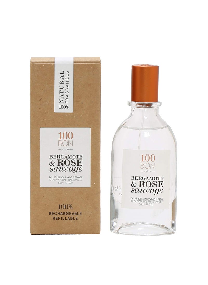 100BON Bergamote & Rose Sauvage – Bergamot & Wild Rose Fragrance for Women & Men – Invigorating Organic Fragrance with Spicy, Citrus & Rose Water Fragrance - 100% Fragrance Spray, 1.7 Fl Oz