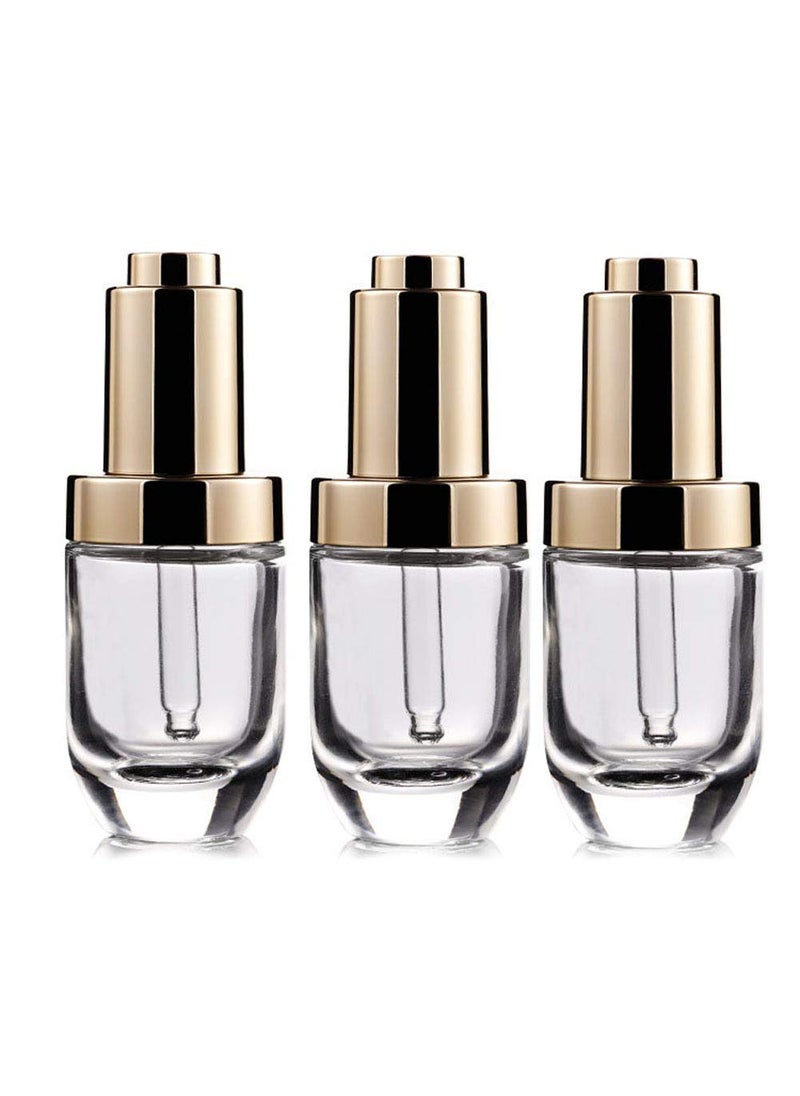 3Pcs 30ml/1oz Clear Thick Glass Press Dropper Bottles Essence Liquid Bottle Essential Oil Bottle Refillable Travel Container with Gold Cap for Essential Oil Fragrance Aromatherapy Cosmetic