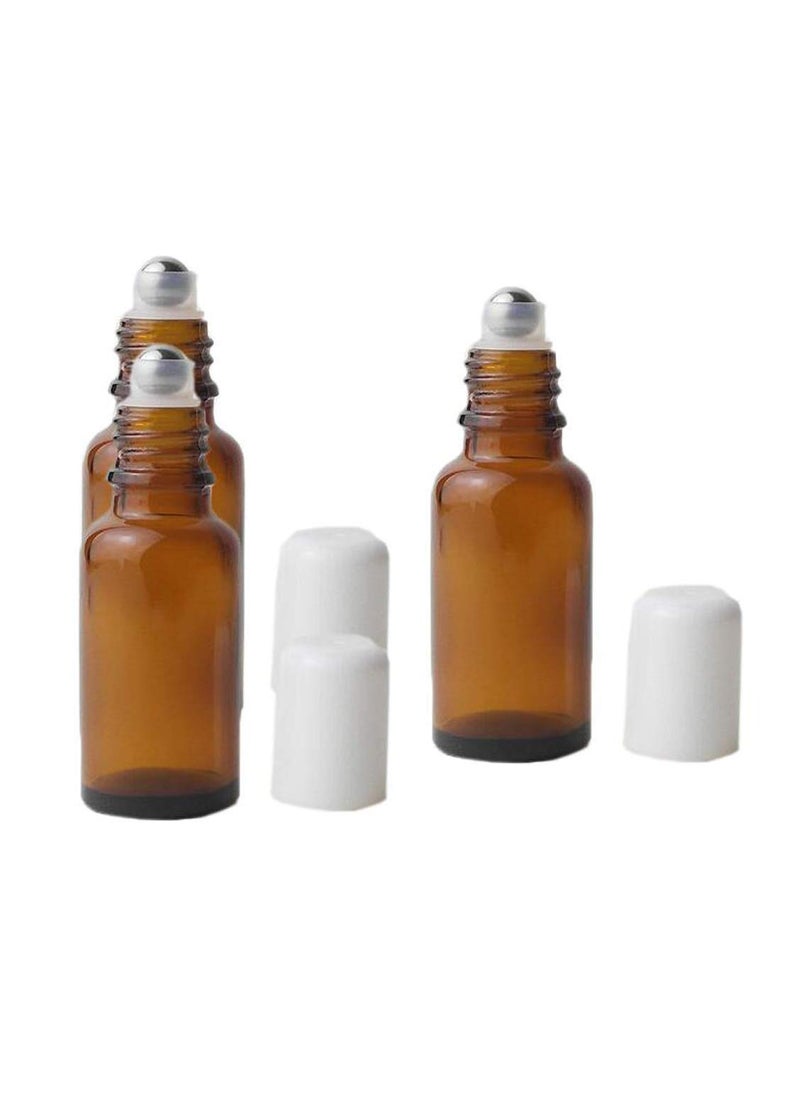 3PCS 20ml Empty Refillabl Amber Glass Roller Bottle With Stainless Steel Balls And White Screw Cover For Essential Oil Lip Balms Perfume
