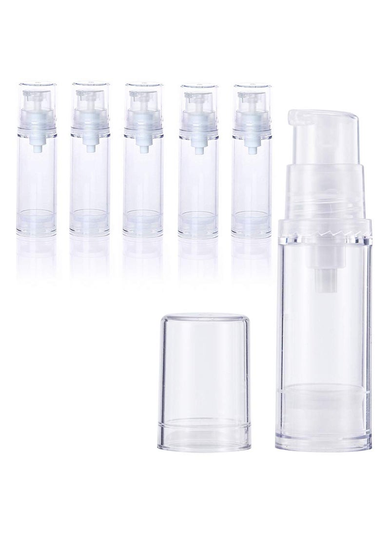 6Pcs 0.17oz(5ml) Clear Plastic Airless Pump Bottle Refillable Empty Travel Size Dispenser Makeup Storage Vial Toiletries Container for Liquid Emulsion Essence Serum Foundation
