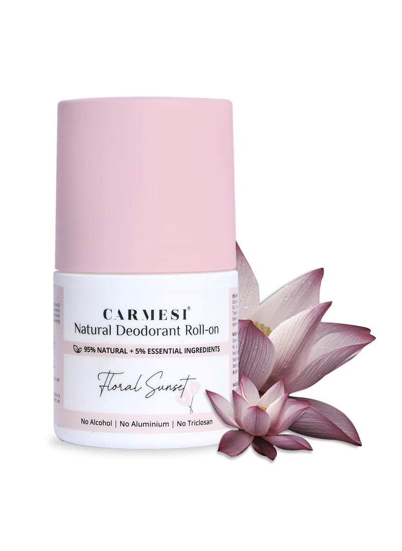 Natural Deodorant Roll On - Floral Sunset | Non-Sticky Deo | Reduces Dark Underarms & Body Odor | No Aluminium & Alcohol-Free for Women | 1.69 Fl Oz/50ml