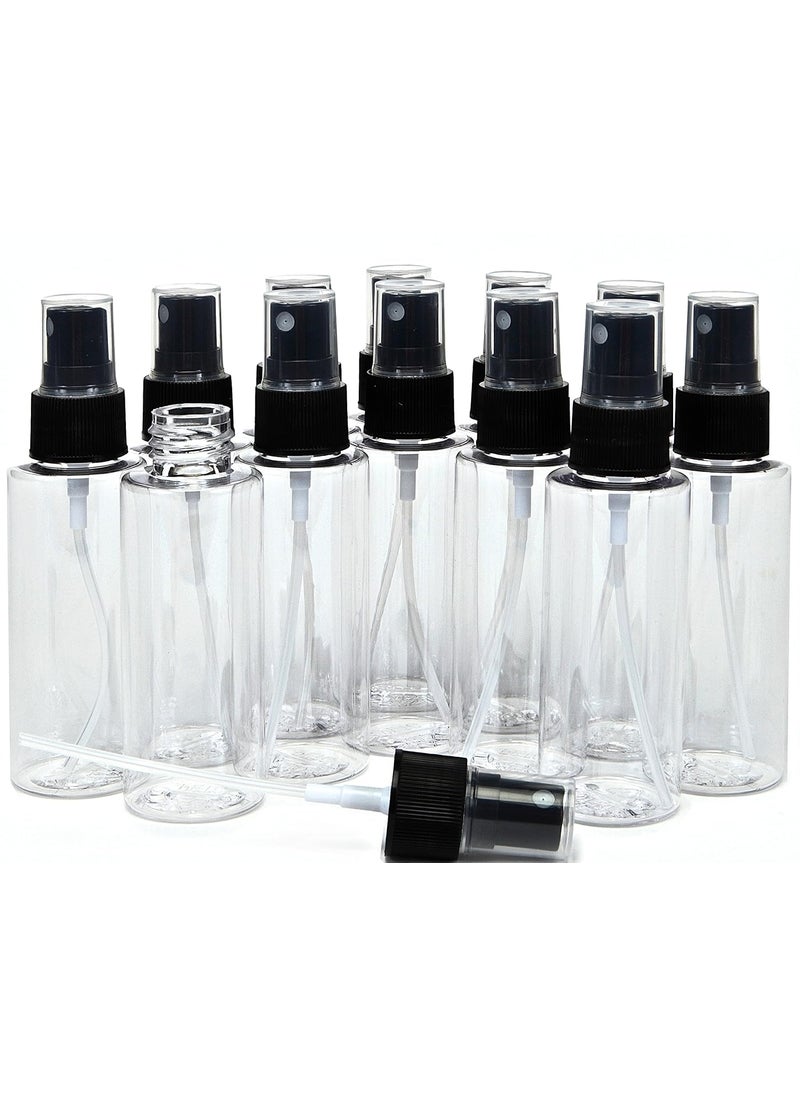 Vivaplex, 12, Clear, 2 oz, Plastic Bottles, with Black Fine Mist Sprayers
