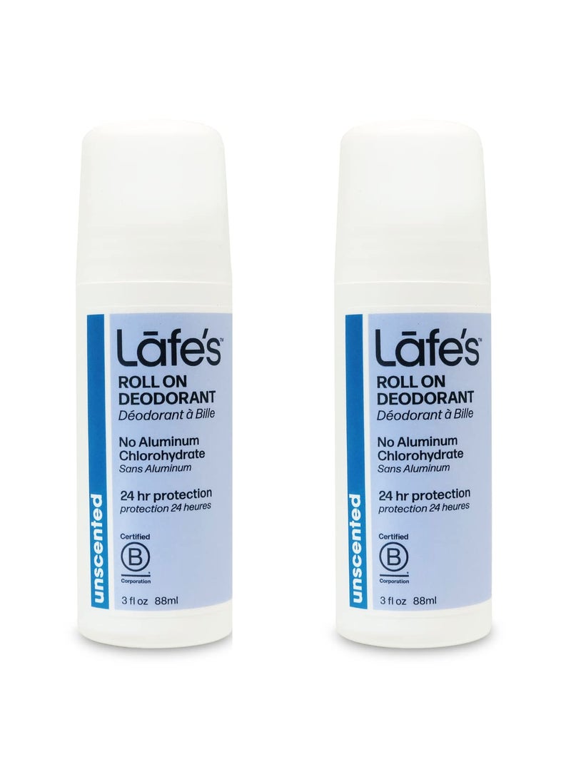 Lafe's Natural Deodorant | 3oz Roll-On Aluminum Free Natural Deodorant | Paraben Free & Baking Soda Free with 24-Hour Protection | Unscented | 2 Pack