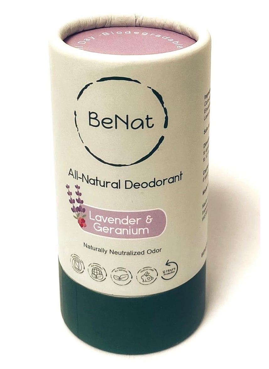 All Natural Deodorant Plastic Free For Women & Men Lavender & Geranium Aluminum Free, Gluten Free & Cruelty Free 24 Hour Long Lasting Protection Zero Waste Eco Friendly Products 3oz