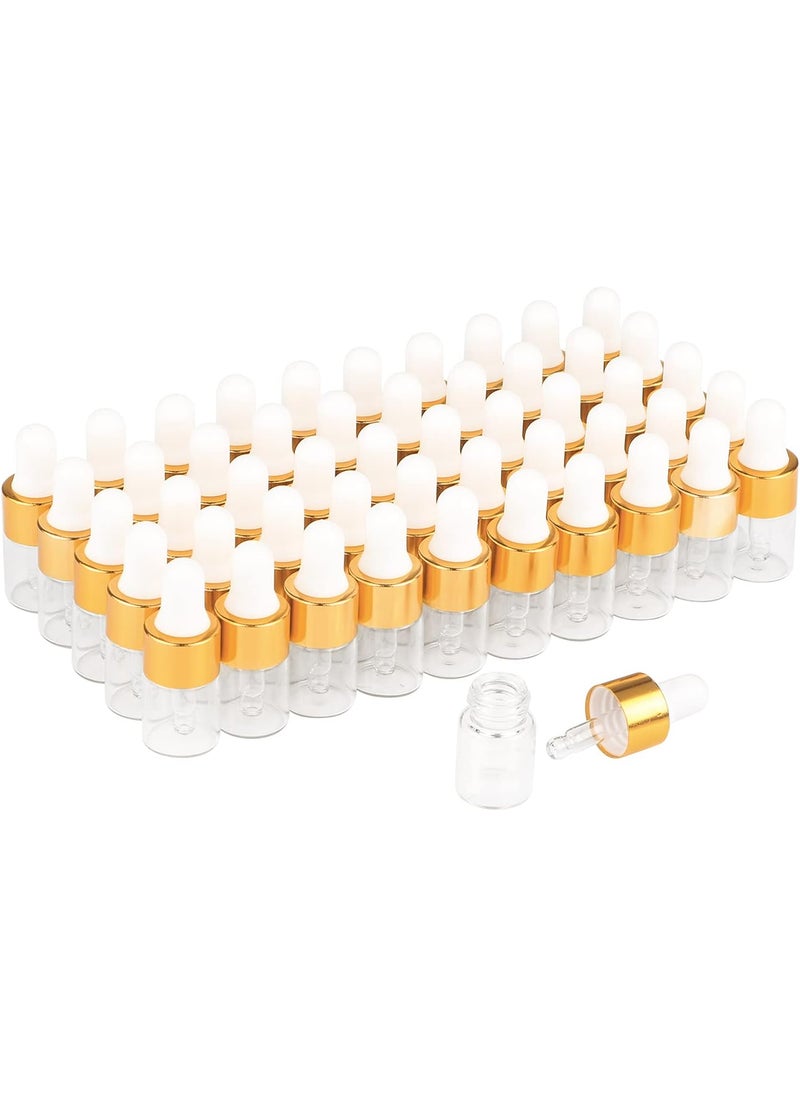 Wresty 50 Pcs Clear Glass Dropper Vails 2ml Mini Essential Oils Sample Dropper Bottles For Traveling Essential Oils Perfume Cosmetic Liquid,With 2 pcs dropper