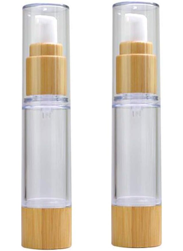 2PCS 100ml/3.4OZ Empty Vacuum Emulsion Bottle Airless Pump Press Lotion Bottle Containers Cosmetics Case Vials Pot Case With Bamboo Pump Head For Cream Liquid Cleanser Makeup Essential Oil (Clear)