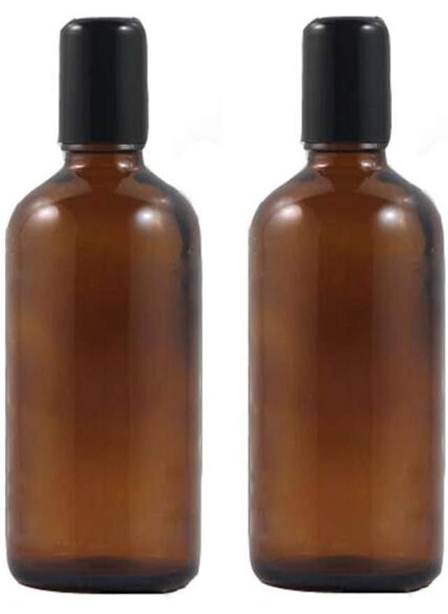 2PCS 100ML Upscale Empty Refillable Amber Glass Roll on Bottles Essential Oil Perfume Roller Bottles with Stainless Steel Roller Ball and Black Cap Attar Bottle