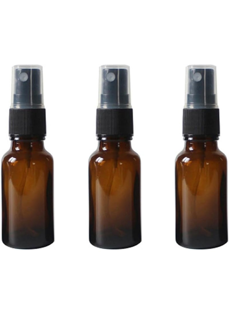 3Pcs 15ml/0.5oz Empty Brown Glass Spray Bottles with Black Sprayer Pump Top Refillable Fine Mist Sprayer Portable Perfume Dispenser Vials Small Essential Oil Containers