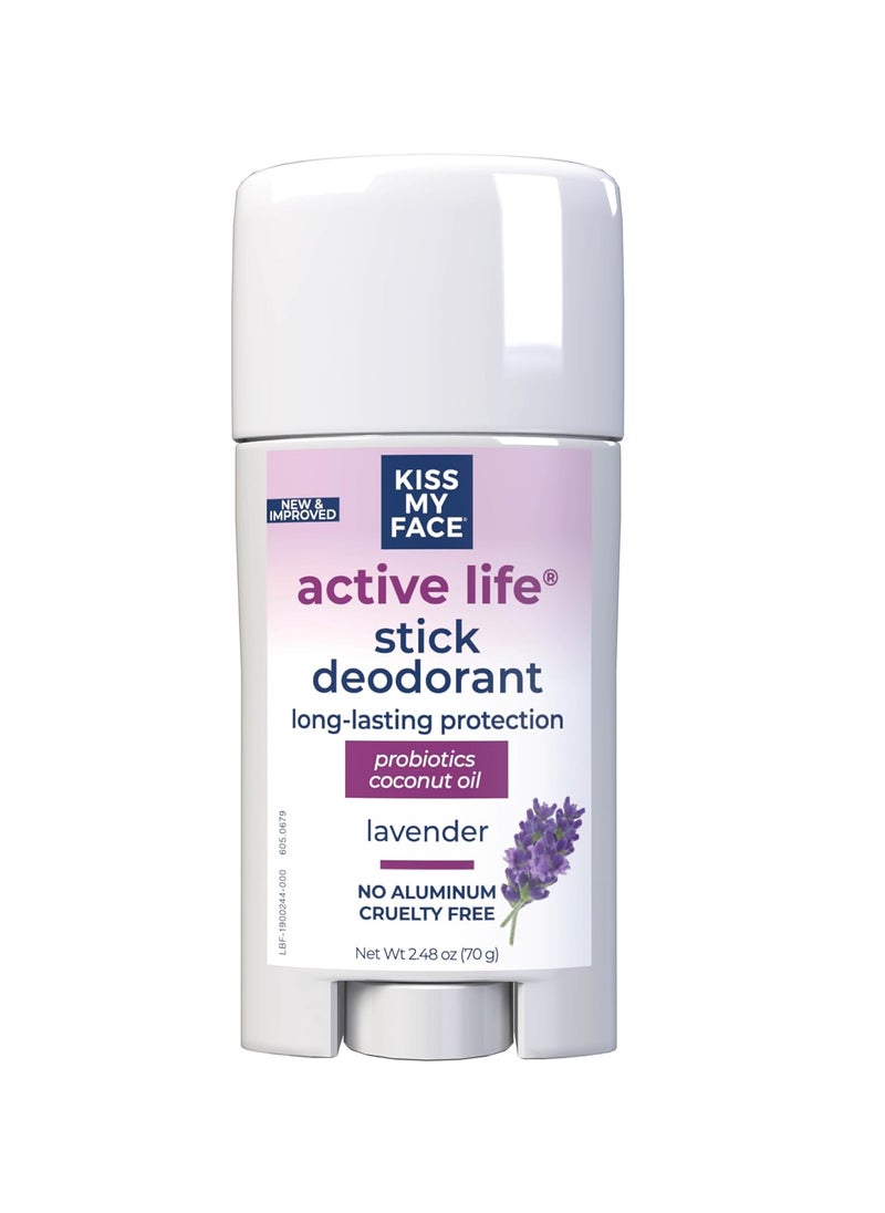 Kiss My Face Active Life Deodorant Contains Naturally Derived Ingredients, 72 Hour Odor Control | Deodorant for Women and Men, Aluminum Free with Coconut Oil and Probiotics, Lavender Scent