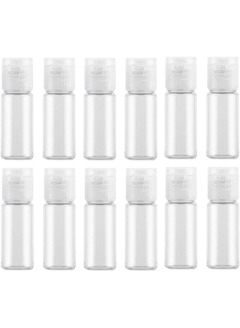 12PCS 15ml/0.5oz Empty Clear Plastic Sample Bottle Travel Container Jar Pot Vial with Flip Lid Perfect for Makeup Emollient Water Shower Gel Emulsion Liquid Comestic Containers (15ml/0.5oz)