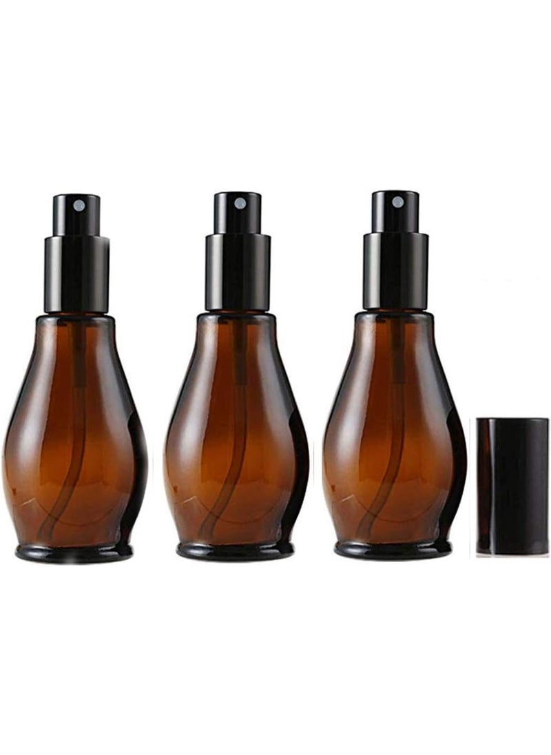3PCS 30ml/1oz Refillable Amber Glass Sprayer Bottles Cosmetic Containers with Black Atomiser Sprays and Anti-Dust Cap For Essential Oil/Aromatherapy Perfume Bottles Sold Empty