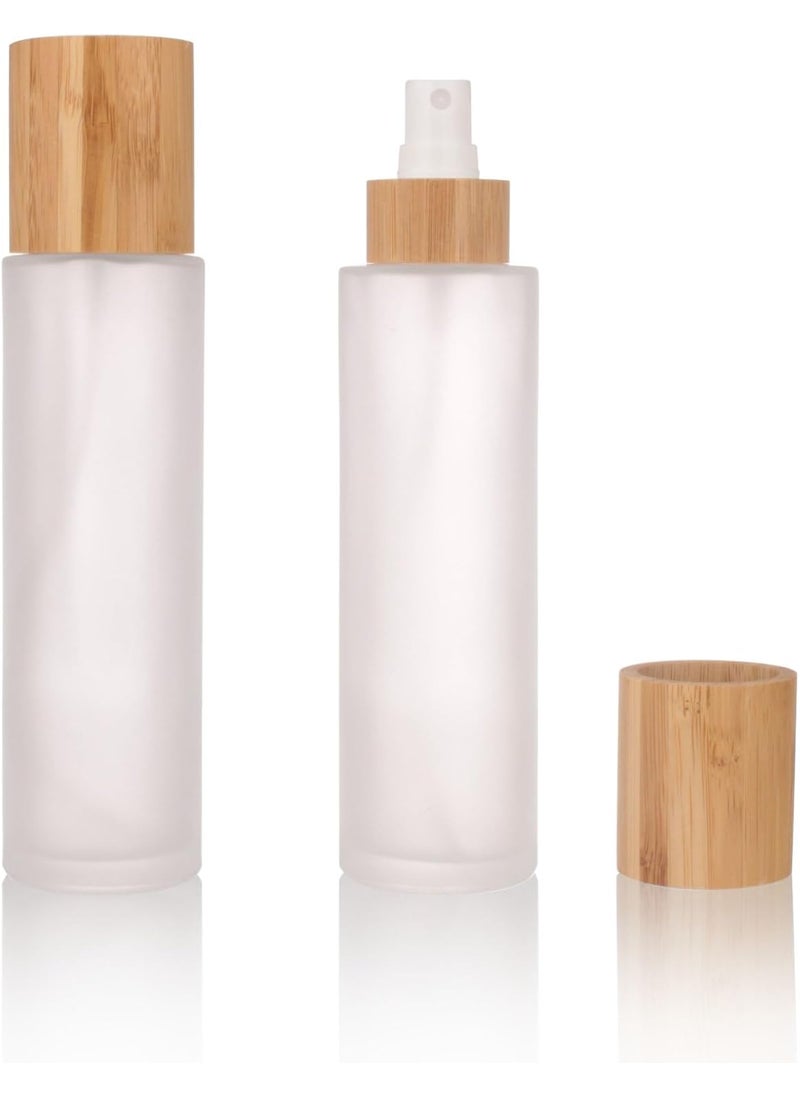 COSIDEA 12 pcs Empty 5oz /150ml bamboo lid Frost glass spray bottle with fine mist despenser head for liquid perfume toiletries containers, toner bottles