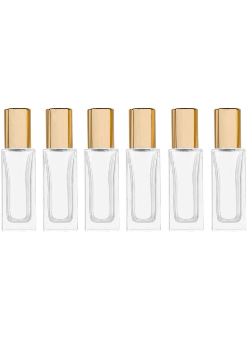 Furnido 6ml Square Glass Roller Bottle For Essential Oils,Mini Glass Bottles With Stainless Steel Roller Balls,Gold Aluminum Caps Portable Roll-On Vial Aromatherapy Perfume Container-Pack of 6