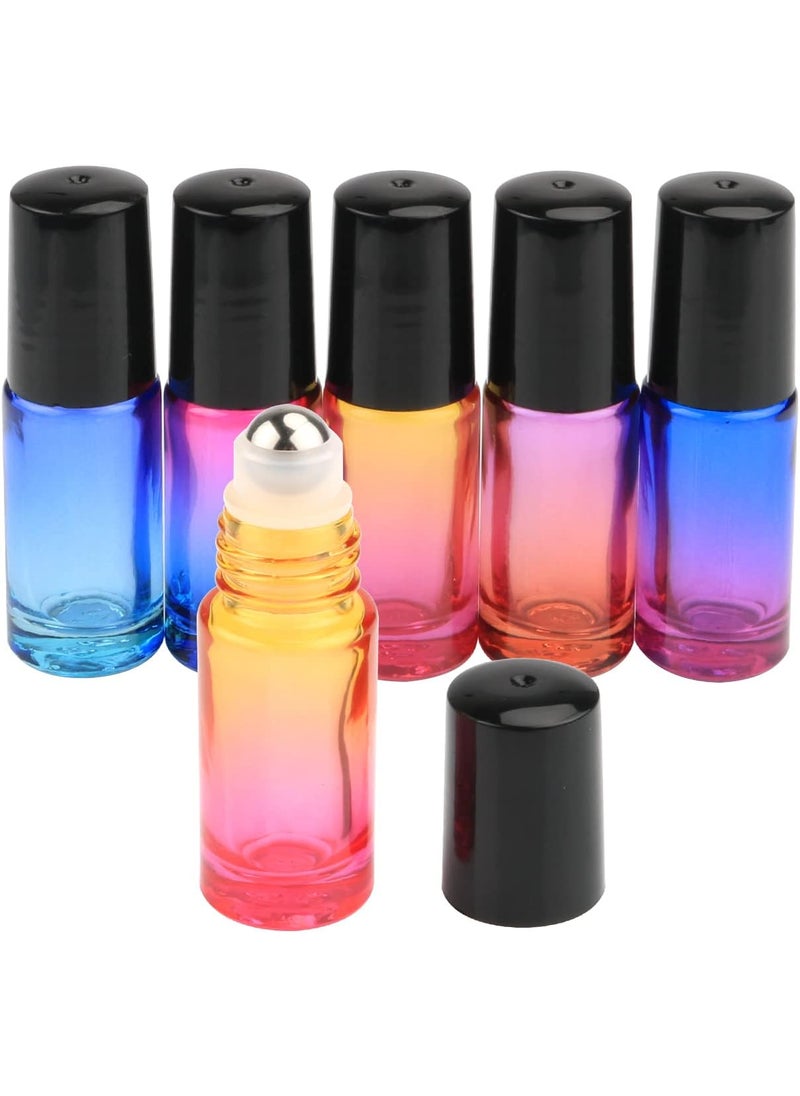 Wresty Gradient Color Roll On Bottles Thick Glass Empty Refillable Fragrance Perfume Essential Oil Glass Roller Bottles Metal Roller ball Bottle Container For Home Travel Use 5ml 6 Packs
